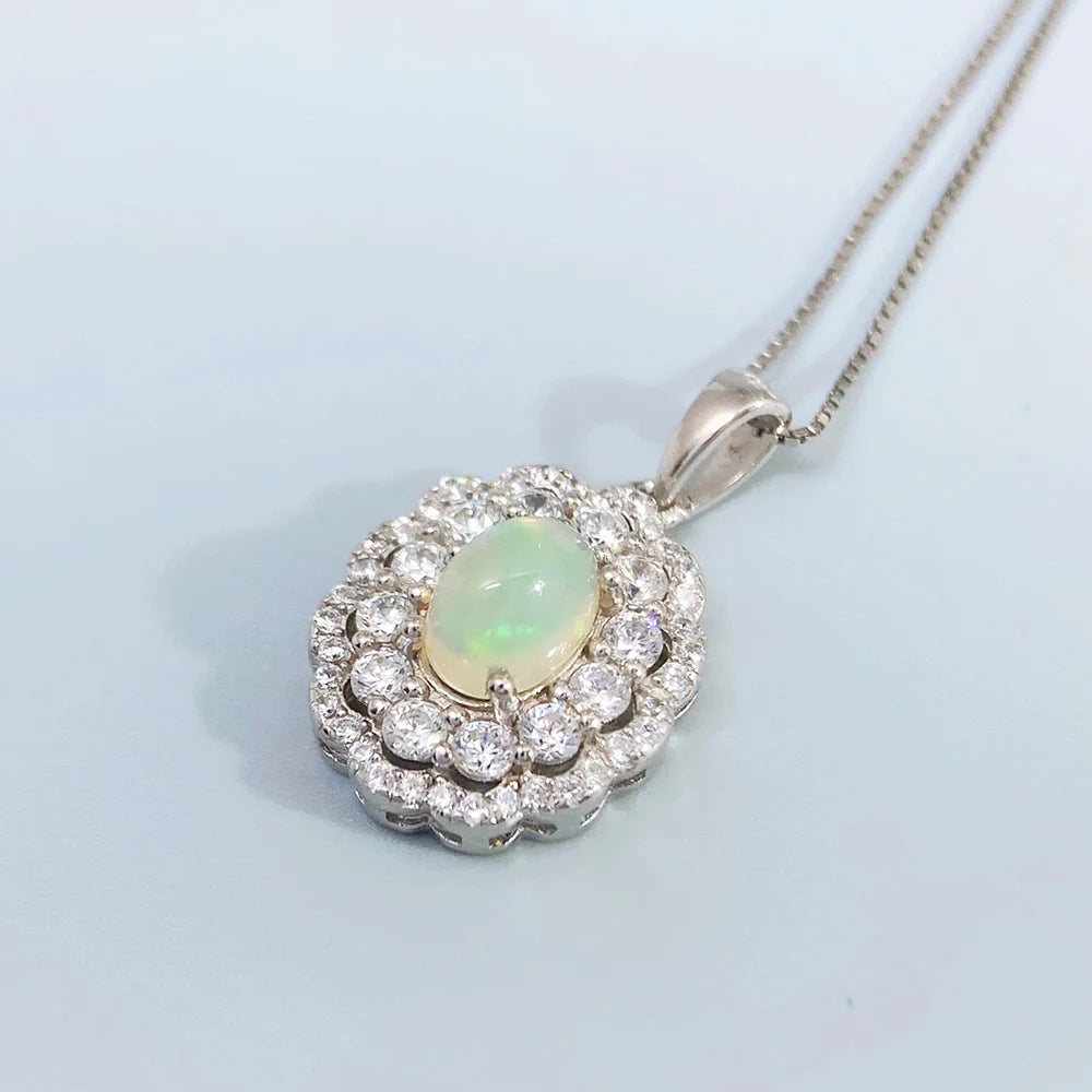 Gioiellieri Natural Opal Pendant S925 Sterling Silver Necklace for Women Fine Jewelry October Birthstone Anniversary Birthday Gift Newest
