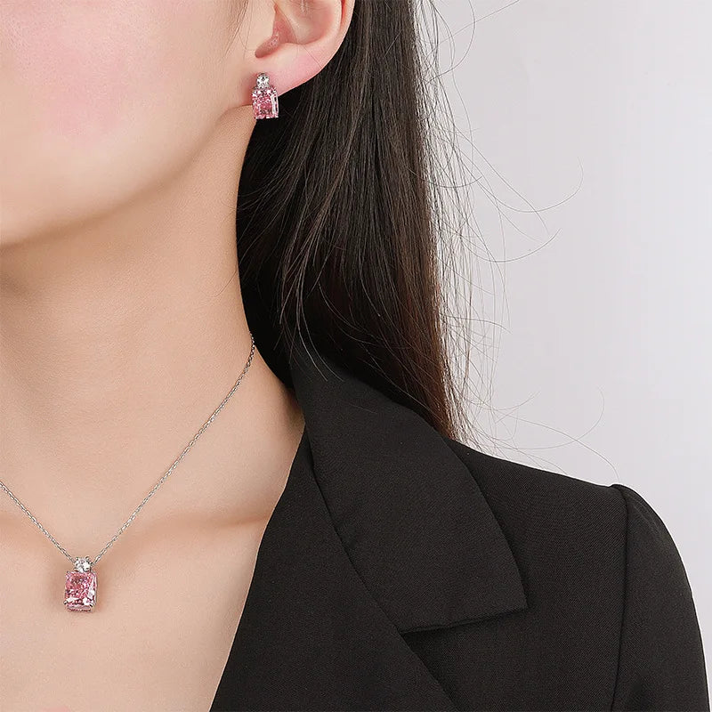 Gemfiori Yellow Perfume Bottle pink Sugar Cube Zircon Pendant Earrings Niche Design Luxury Temperament Set
