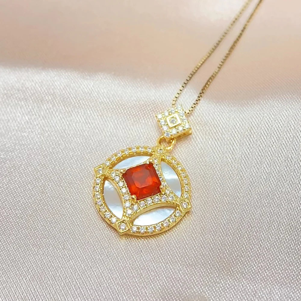 Gioiellieri Factory 925 Sterling Silver Garnet Pendant Necklace Rhodium Gold Plated Hexagon Cut Luxury Solitaire Fine Jewelry