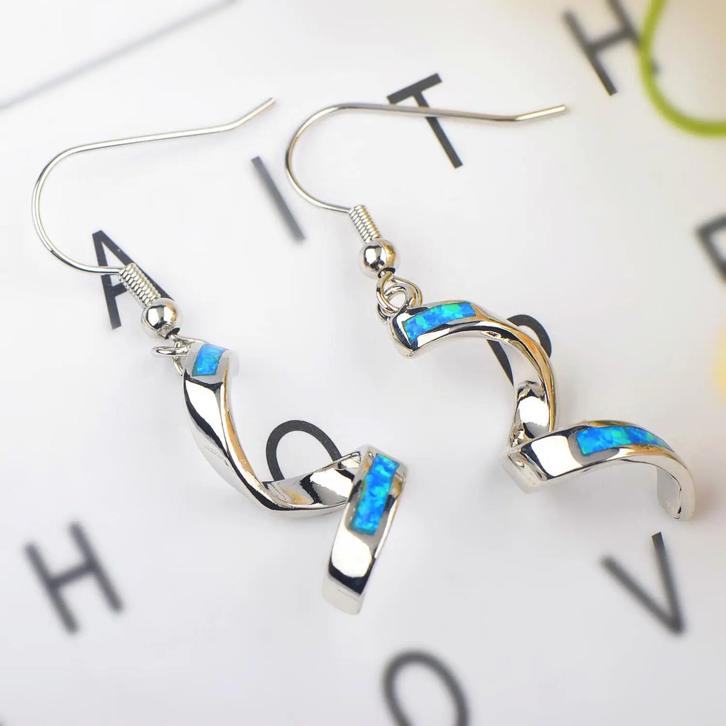 Dainty Blue Opal Vortex Earrings  Euro-Style Popular Spiral  Jewelry for Ladies