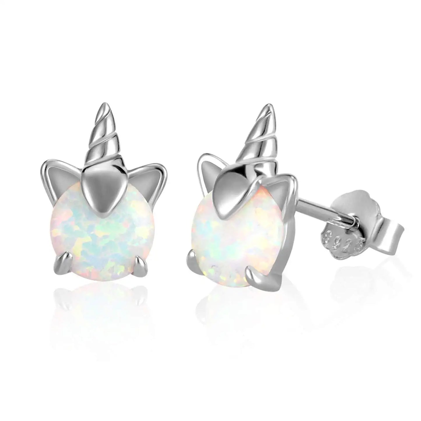 Western Minimalist Style S925 Silver Aobao Opal Unicorn Earrings Platinum-Plated Sterling Silver Viral Studs