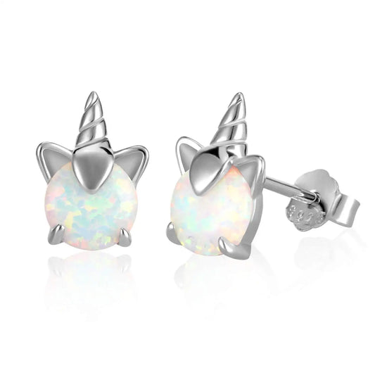 Western Minimalist Style S925 Silver Aobao Opal Unicorn Earrings Platinum-Plated Sterling Silver Viral Studs