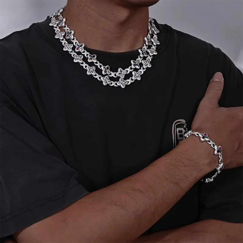 Custom Iced Out 16mm 925 Sterling Silver Moissanite Necklace GRA Hip Hop Pave Setting Infinity Clover Cuban Link Chain Jewelry