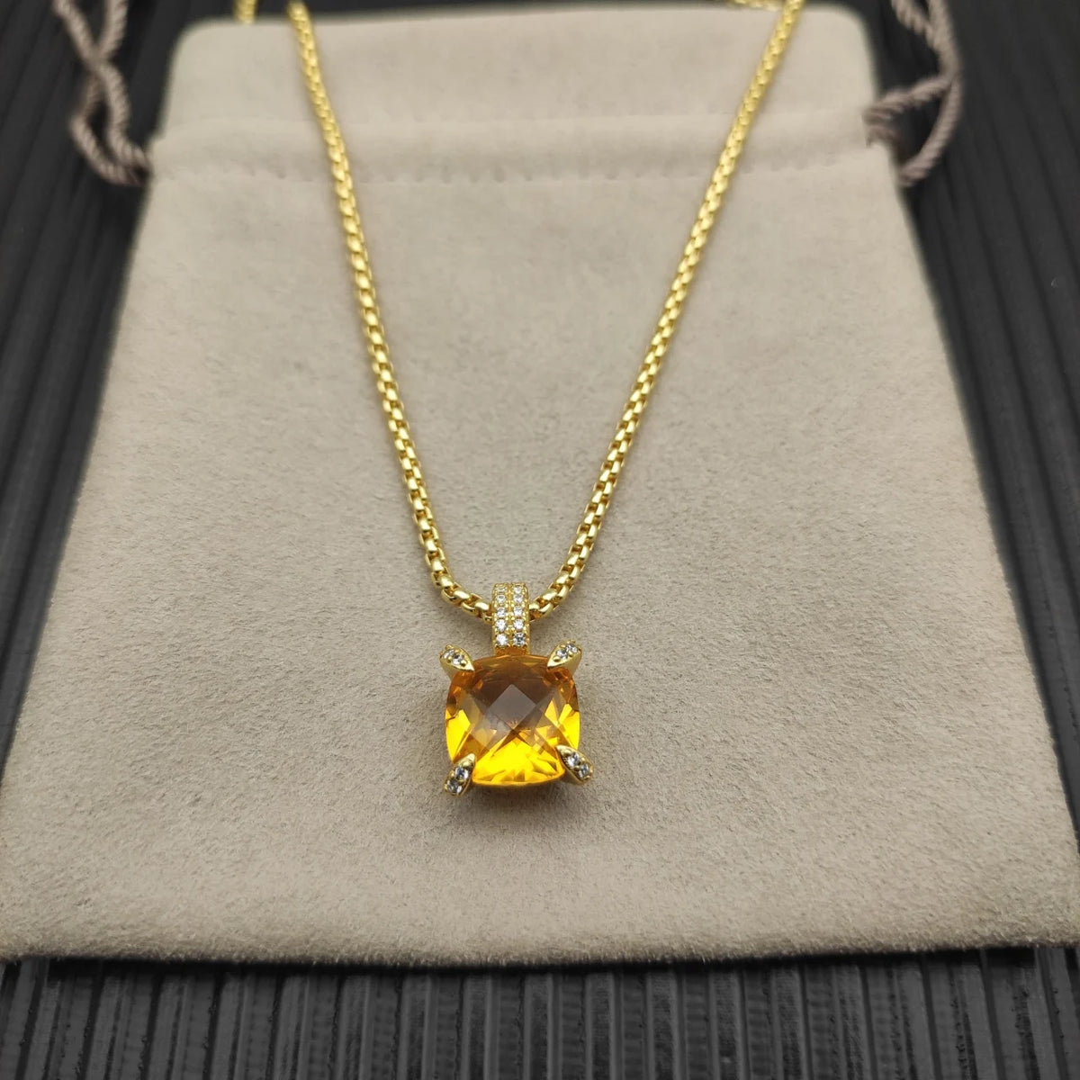 REDheart DY High-Quality Silver-Plated 11mm Four-Prong Diamond Necklace. Gold-Plated Colored Gemstone Necklace. Jewelry.