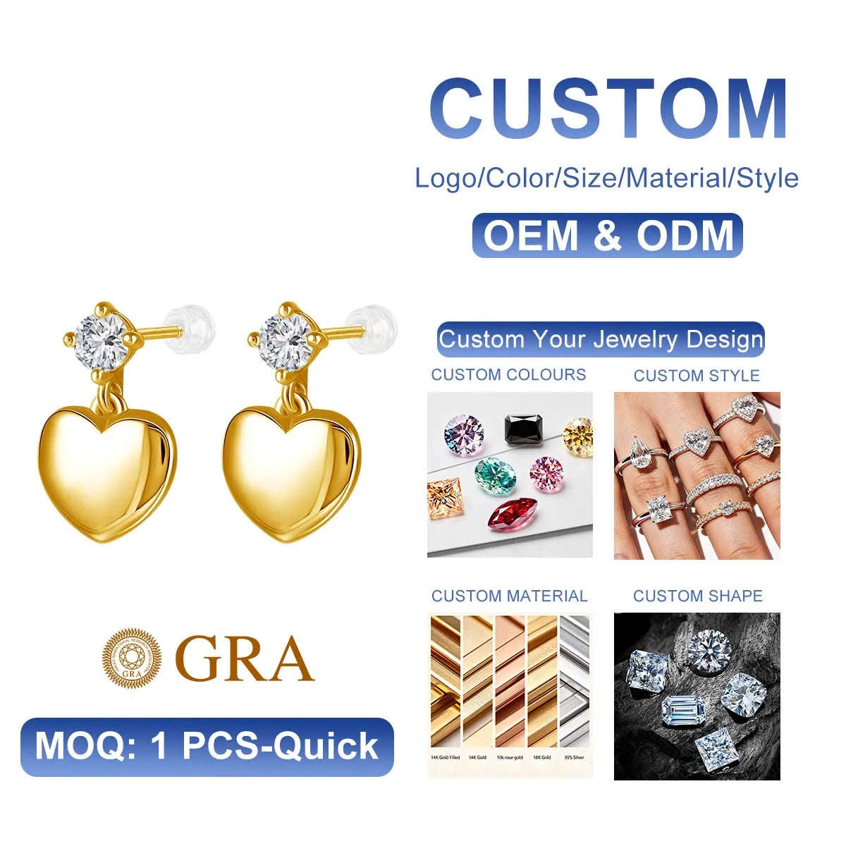 Gioiellieri Fine Jewelry Manufacturer Woman Engagement 5mm 0.5ct Moissanite Hollow 14K Gold Earrings Simple Heart Cut Earrings