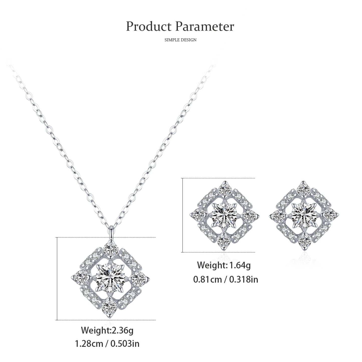 Ailmay Shining Zircon Fine Round Square Geometric Design For Women Fashion 925 Sterling Silver Popular Jewelry Set