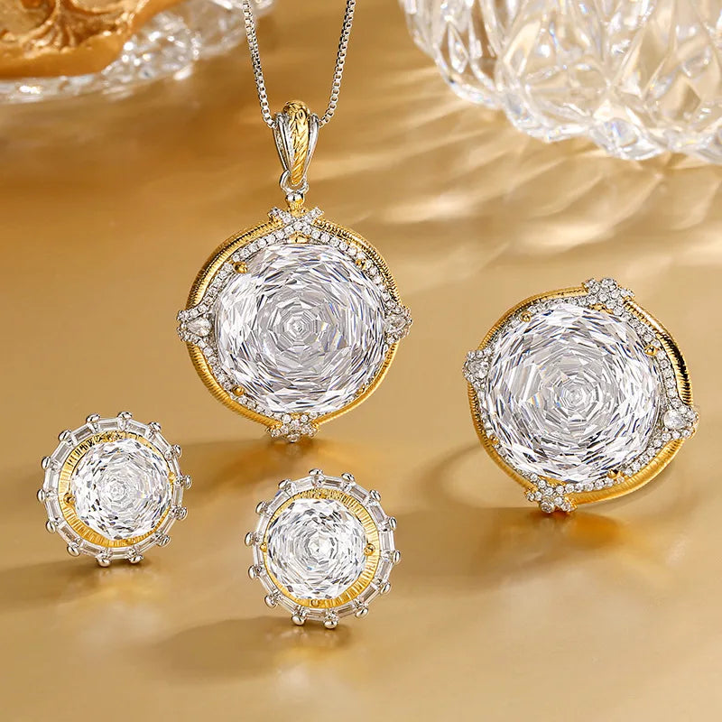 Gemfiori Fashionable Temperament Light Luxury Full of Exquisite Zirconium Elements Earrings Necklaces Rings Set of Accessories