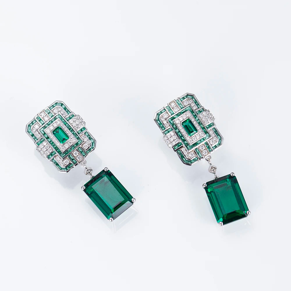 Messi Jewelry Customized MSE-863 Fashion Earring Jewelry 18K White Gold Lab Grown Emerald Stud Earrings