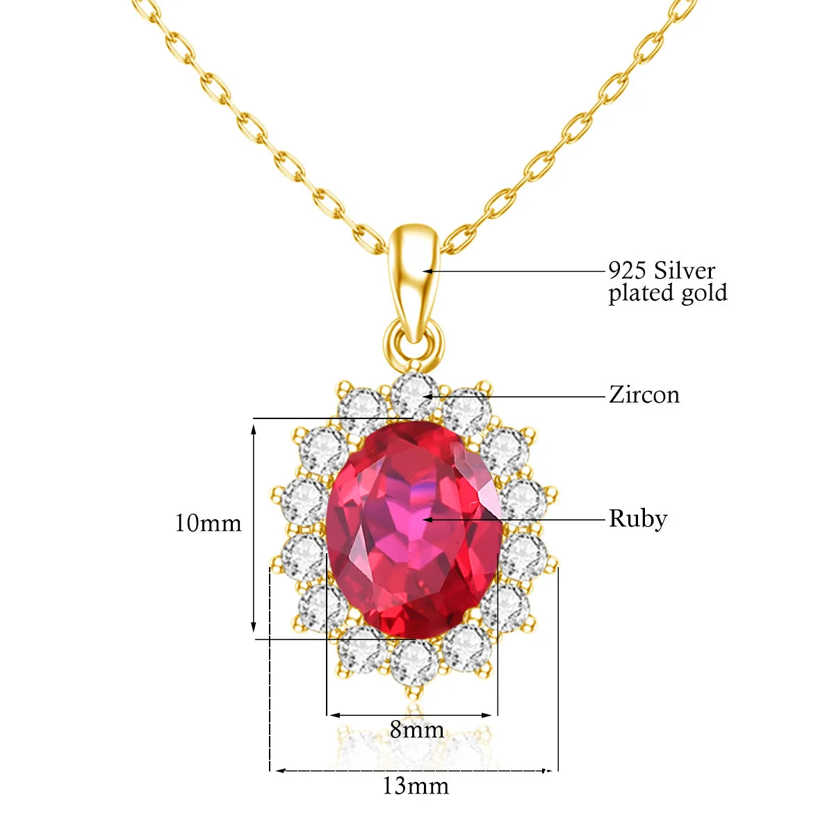 ArtistA Custom Jewelry Any Ruby Gemstone Women 925 Sterling Silver 24k Gold Plated Rings and Earrings Jewelry Sets