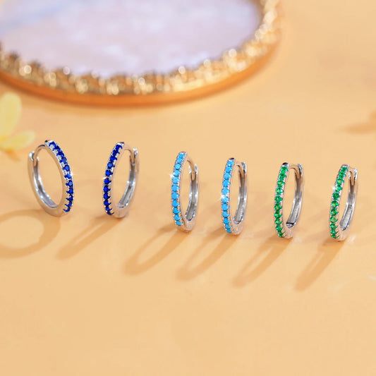 S&S 925 Sterling Silver 14mm CZ Huggie Hoop Earrings – Green, Blue & Turquoise – Collection
