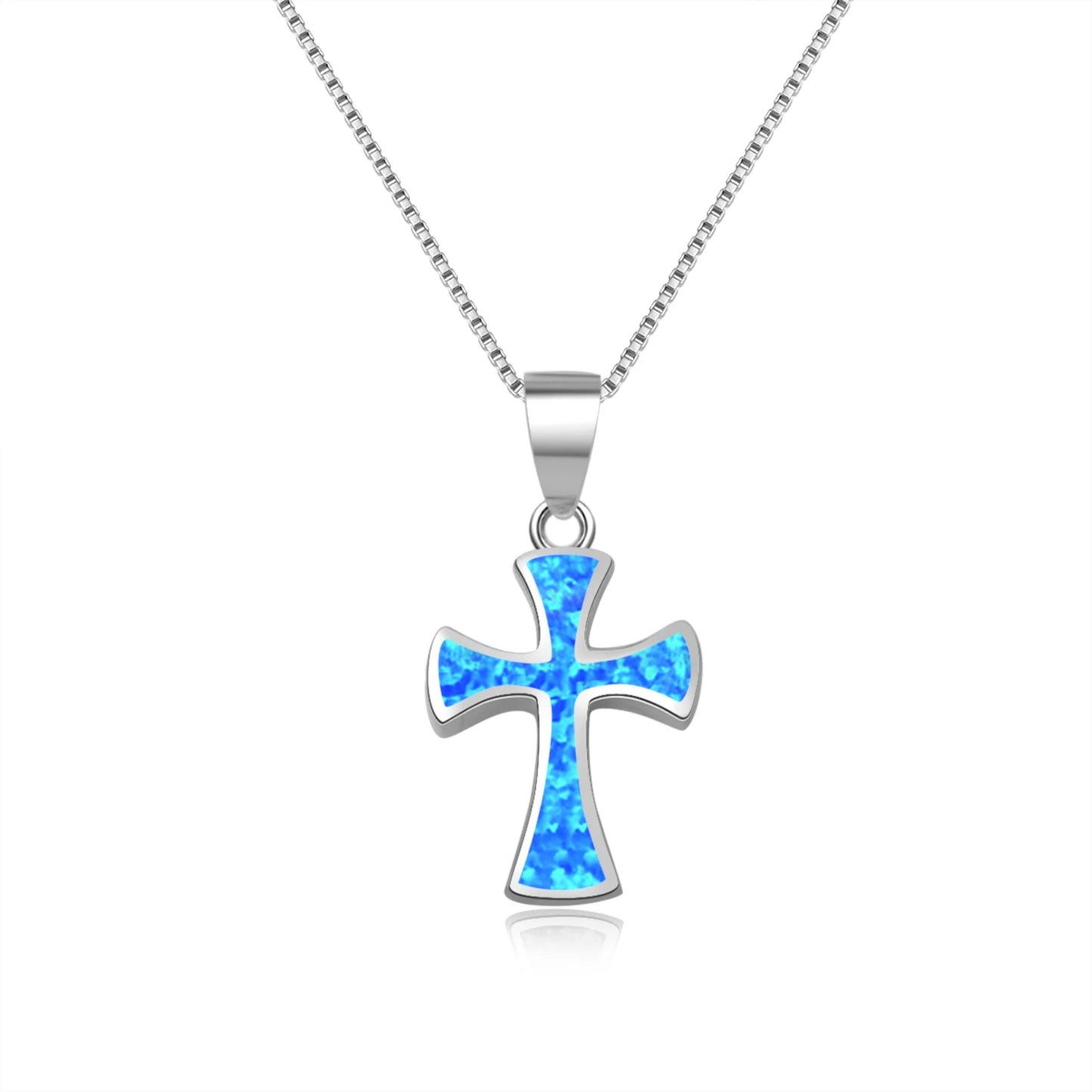 Dainty Opal Cross Necklace - Handcrafted Silver Plated Religious Jewelry Bulk for Ladies