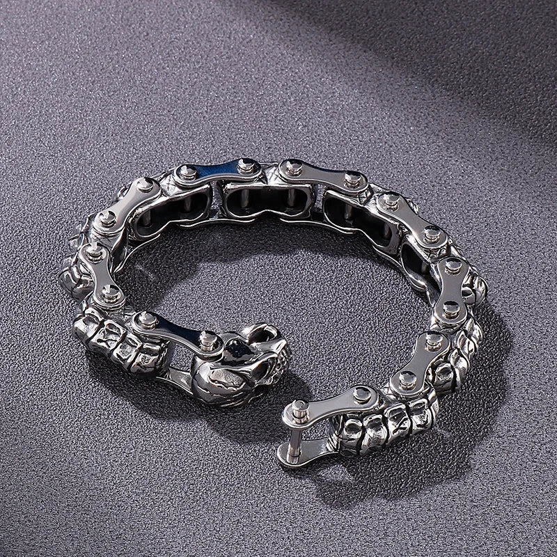 KALEN Skeleton Punk Stainless Steel Fashion Bracelets Bangles Skull Links Bracelet for Men