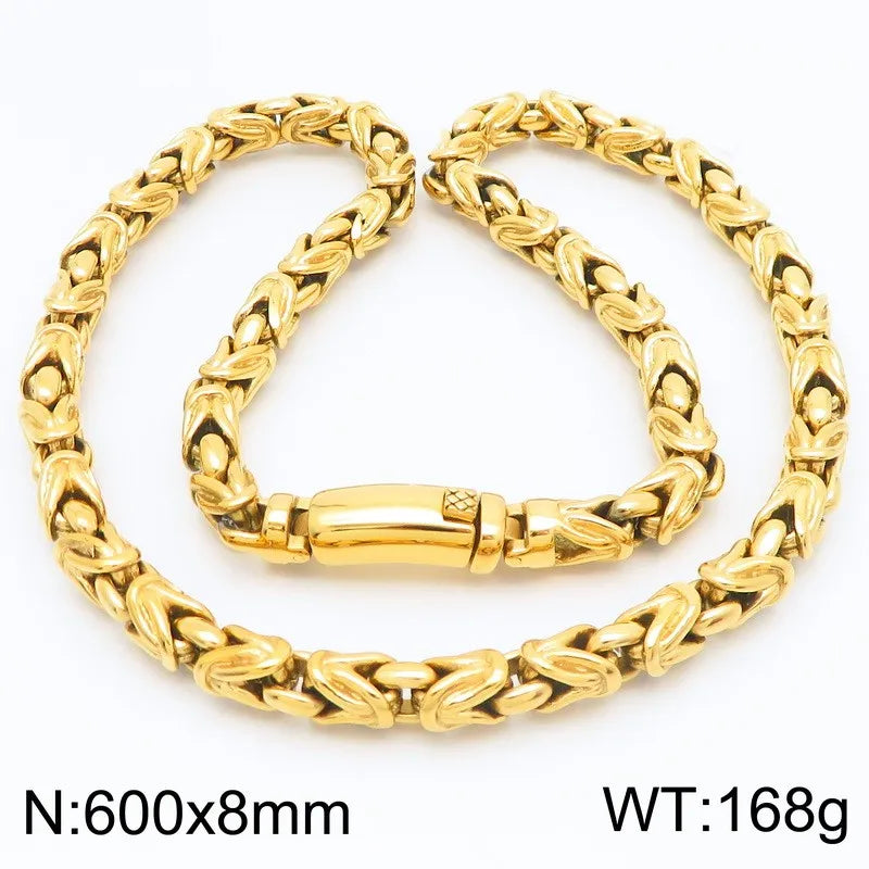 KALEN Gothic Stainless Steel Byzantine Links Fashion Bracelet&Necklace Jewelry Men's Sets