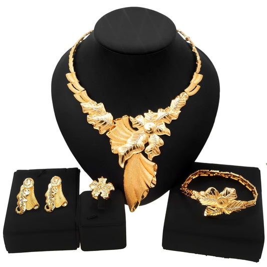Zhuerrui Choking Necklace Bracelet Earrings Jewelry Set Brazilian Gold Luxury Jewelry Set Gold Plated Jewelry Set HC21050314