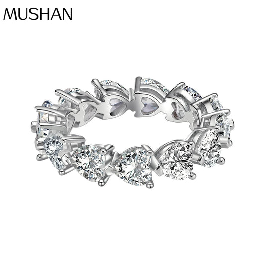 MuShan Jewelry Factory New Heart Shaped Diamond S925 Silver Ring with Women Inlay 8A High Carbon Diamond Ring Fashion