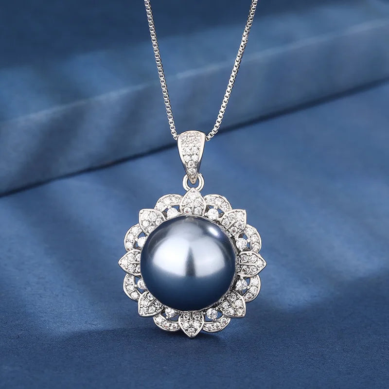 Fashion Eco-friendly Copper Gold Plated Earrings Set Round Cut 16-12mm Grey Shell Pearl Bridal Jewelry Set for Women