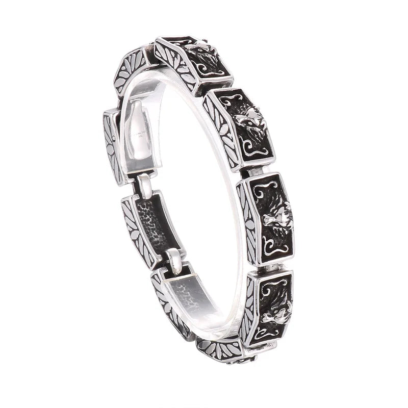 KALEN 215mm Men Punk Stainless Steel Rectangular Links Bracelet With Wolf Head Patterns