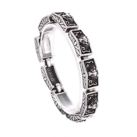 KALEN 215mm Men Punk Stainless Steel Rectangular Links Bracelet With Wolf Head Patterns