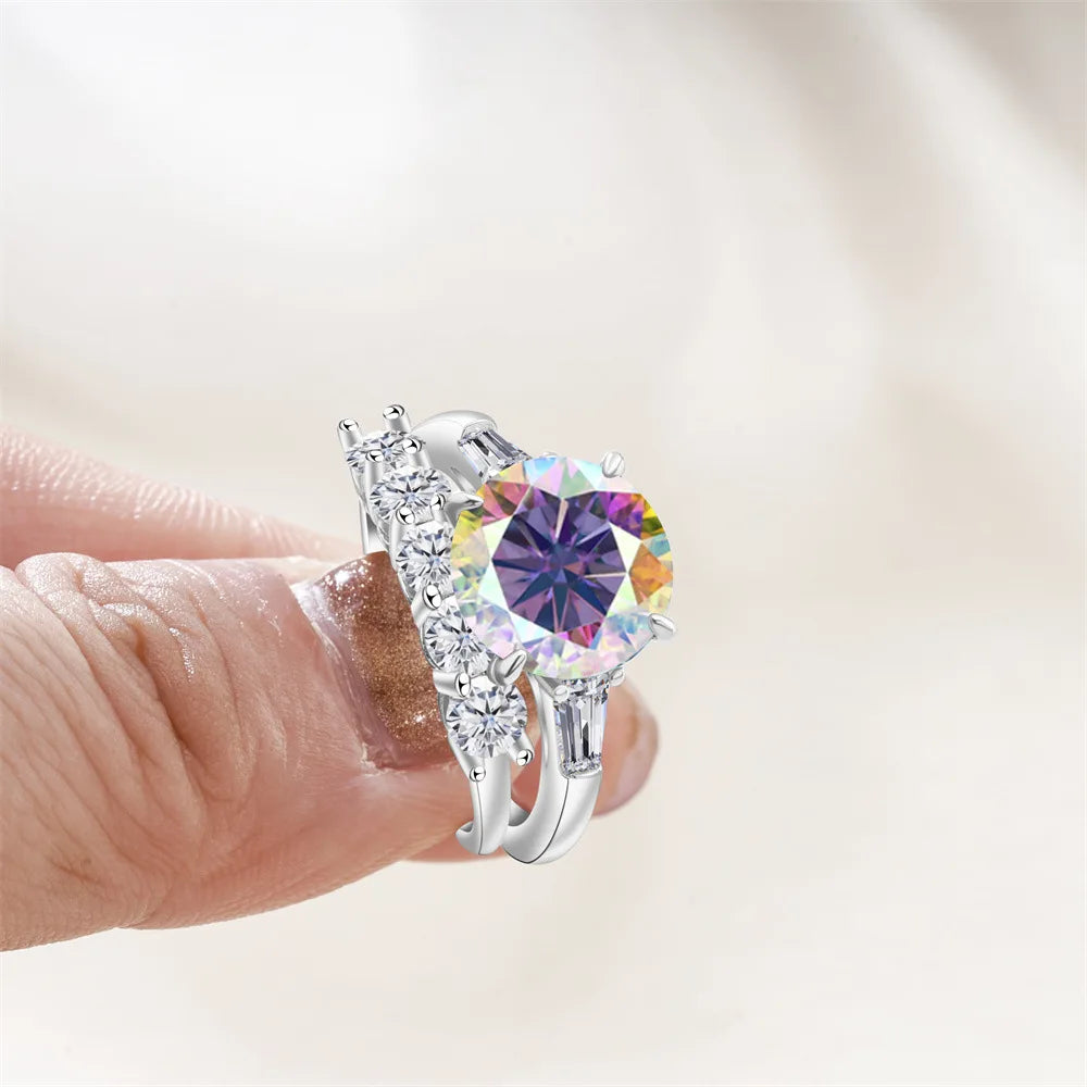Saudi Arabia Silver Rings with Luxury S925 Sterling Silver Jewelry 6.5carat Gra Certificate Moissanite Ring Set Birthday Gift