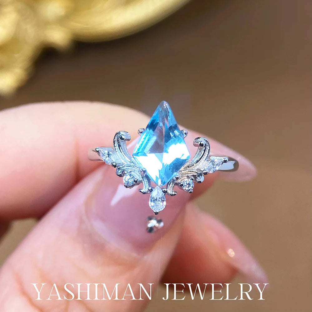Gioiellieri Natural Sky Blue Topaz Ring with 925 Sterling Silver for Women December Birthstone Light Blue Gemstone Fine Jewelry Luxury Gift
