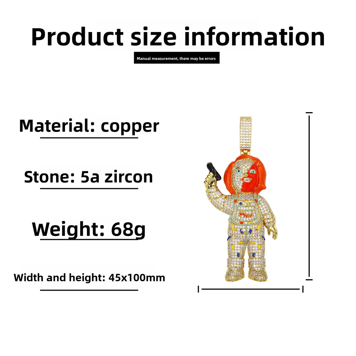 BiG-BOSS Hip Hop Brass Gun Pendant Zircon Enamel Horror Style Ice Crystal Charm Necklace for Men Party Jewelry