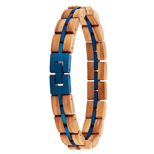 REBEL Classic Gift Jewelry Adjustable Wood Bracelet Black Blue Plated Stainless Steel Custom for Men and Women