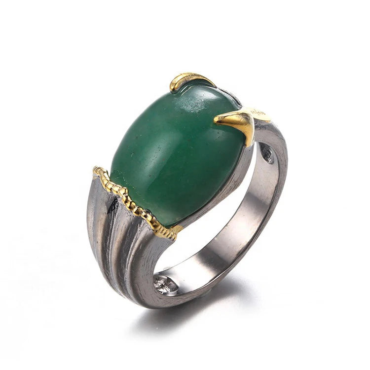PERFECT Wholesale Designs 925 Sterling Silver Gold Plated Jade Handmade Ring