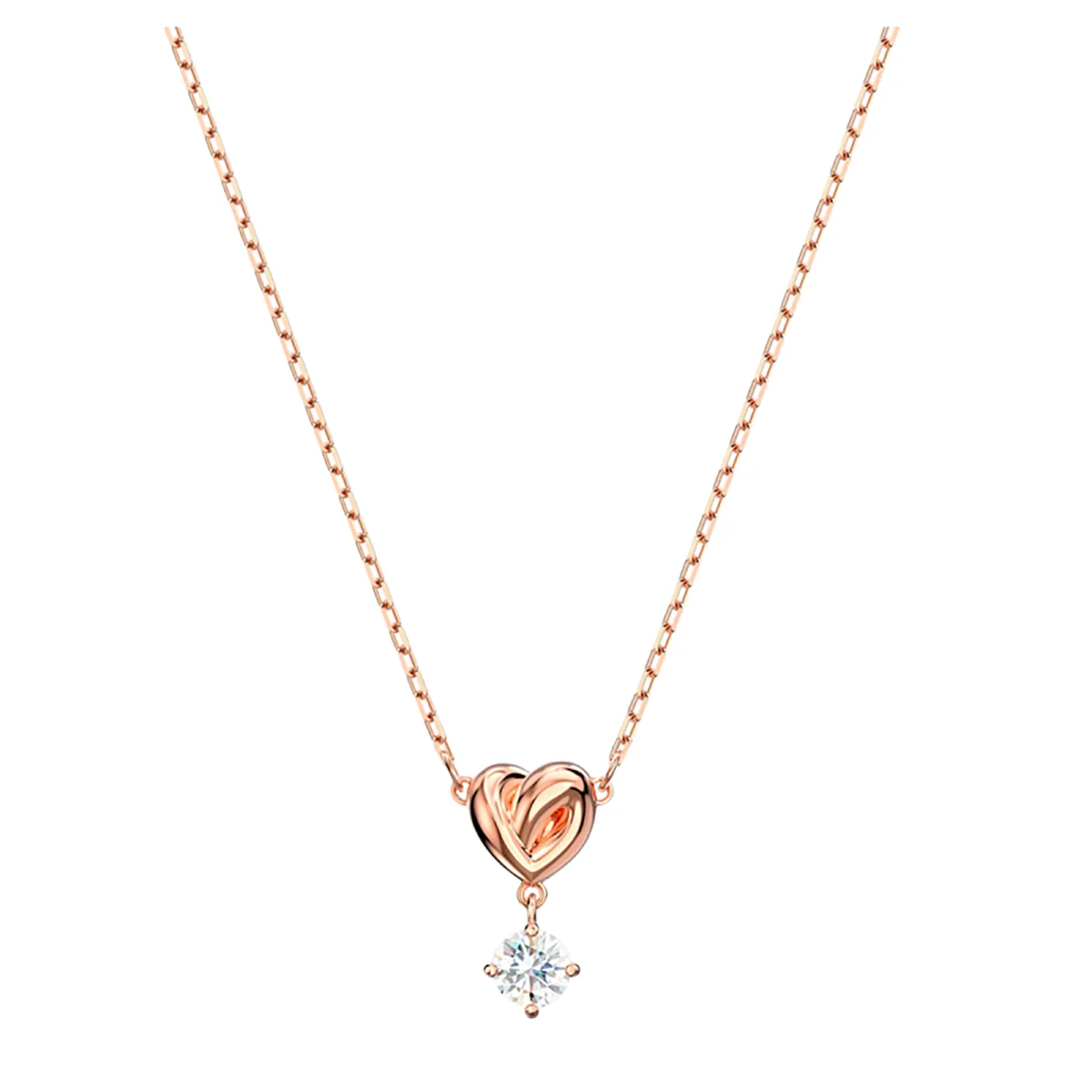 S&S Dainty Love Heart Pendant Necklace, Cubic Zirconia Key Interlocking Necklace Romantic Gift for Her