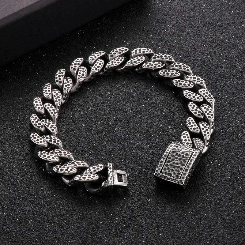 KALEN 215mm Men Punk Stainless Steel Leopard Prints Cuban Links Bracelet