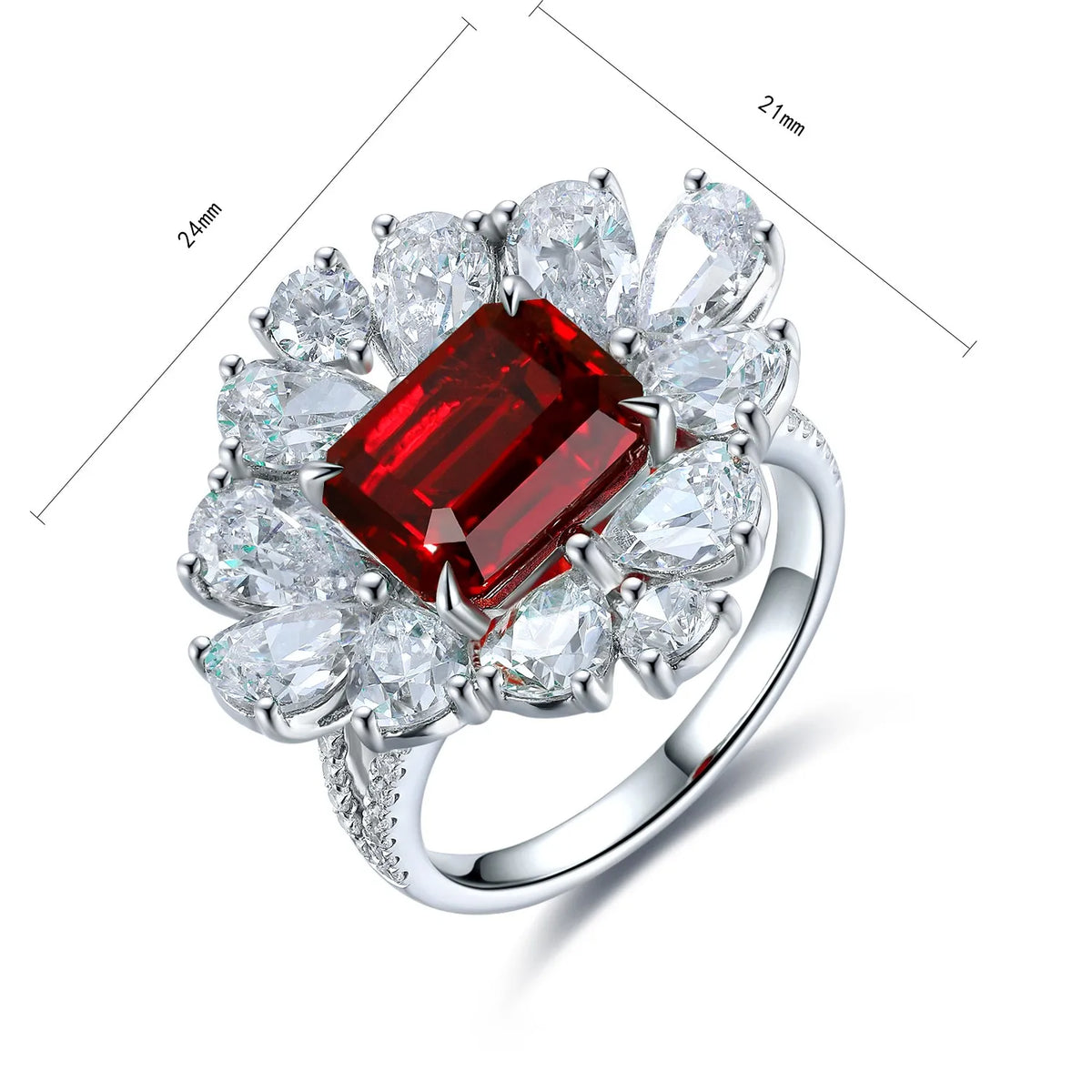 Gemfiori Statement Rings Sterling 925 Silver Lab Grown Ruby Rings for Women Engagement Rings of the Day Wedding Gift Customize Jewelry