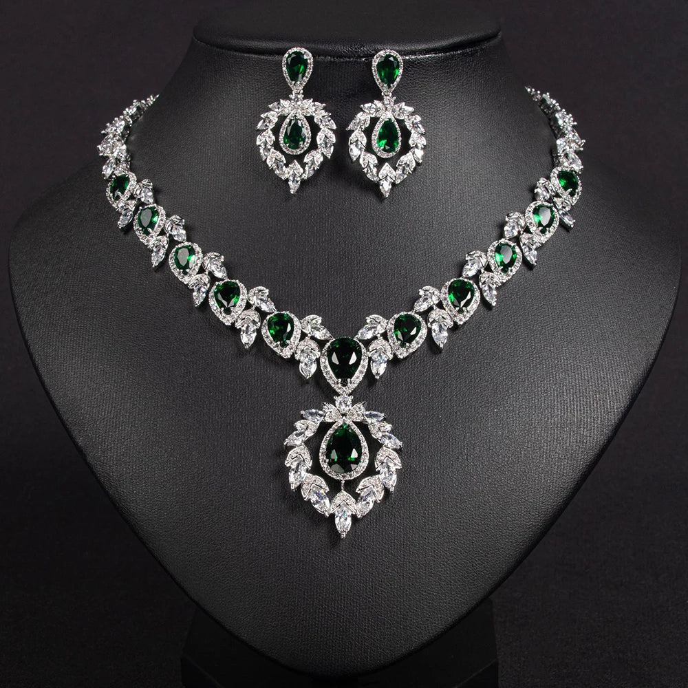 XOTICA High Quality Women Water Drop Dangle Earrings Necklace Sets Fashion Luxury Ladies Bling Zircon Bridal Wedding Engagement Jewelry