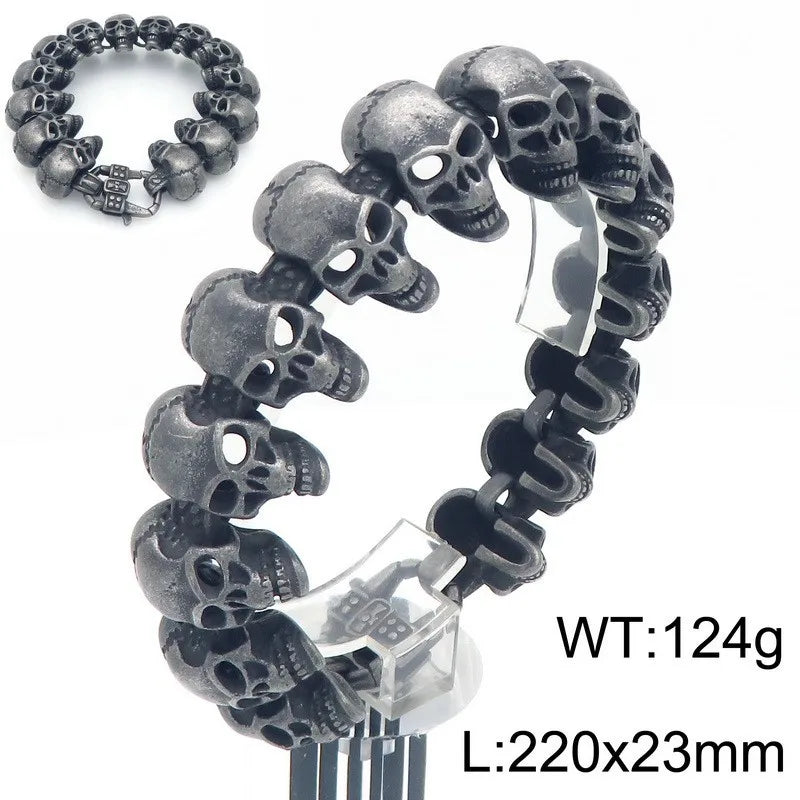 REBEL European American Hip Hop Skeleton Men's Stainless Steel Skeleton Chain Ghost Head Necklace Creative Personality Bracelet