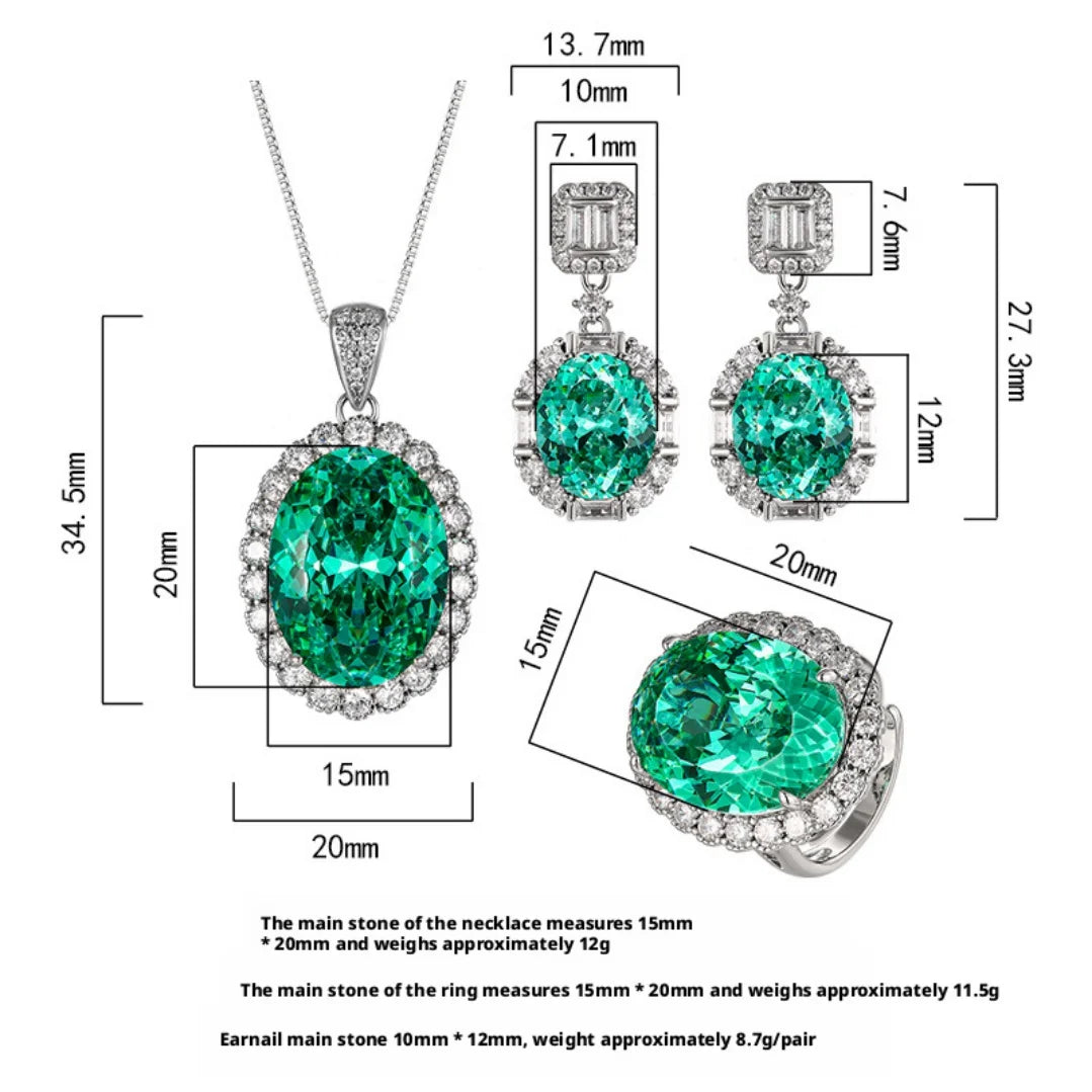 S&S Paraiba Green Zircon Jewellery Set – Pendant, Ring & Earrings – Collection