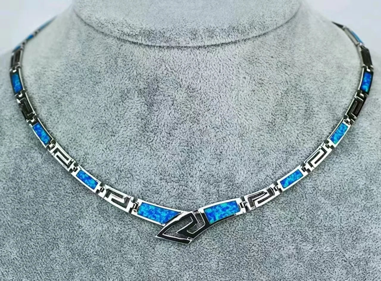 Hawaiian Vibes Blue Opal Statement Necklace | Dainty Long Chain for Sweater Dress Beach Outfit