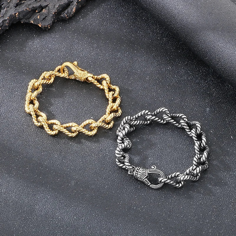 KALEN Fine Jewelry Men Gothic Bracelets Stainless Steel Rope Links Fashion Bracelets Bangles