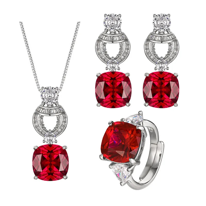 Eco-friendly Copper 12*12MM Square Zircon Pendant Earrings Ring Set Bridal Jewelry Elegant Wedding Sets for Women