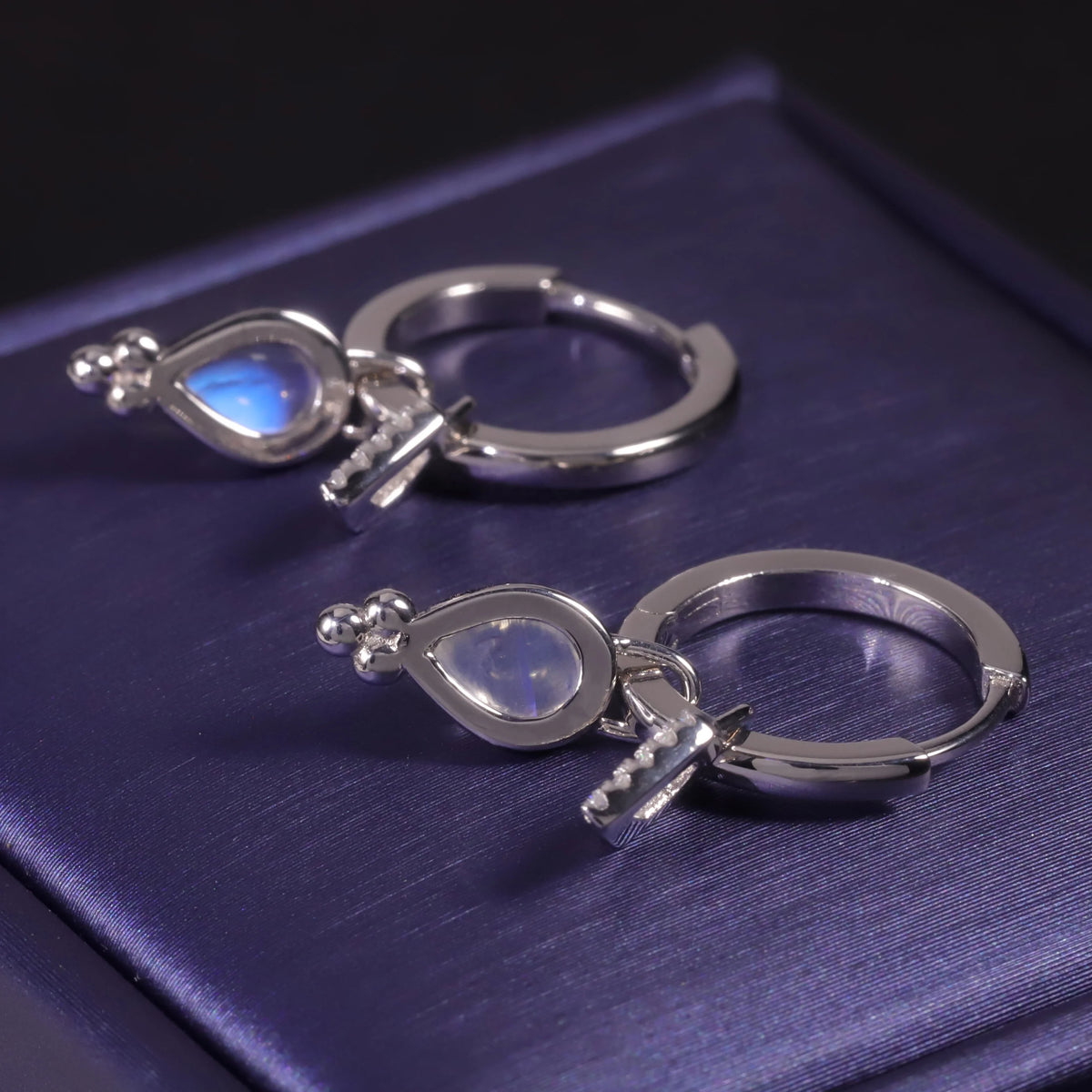ArtistA OL0875 Abiding Trendy Personalized Pear Cut 5x7MM Moonstone 925 Sterling Silver Huggies Charms Hoop Earrings