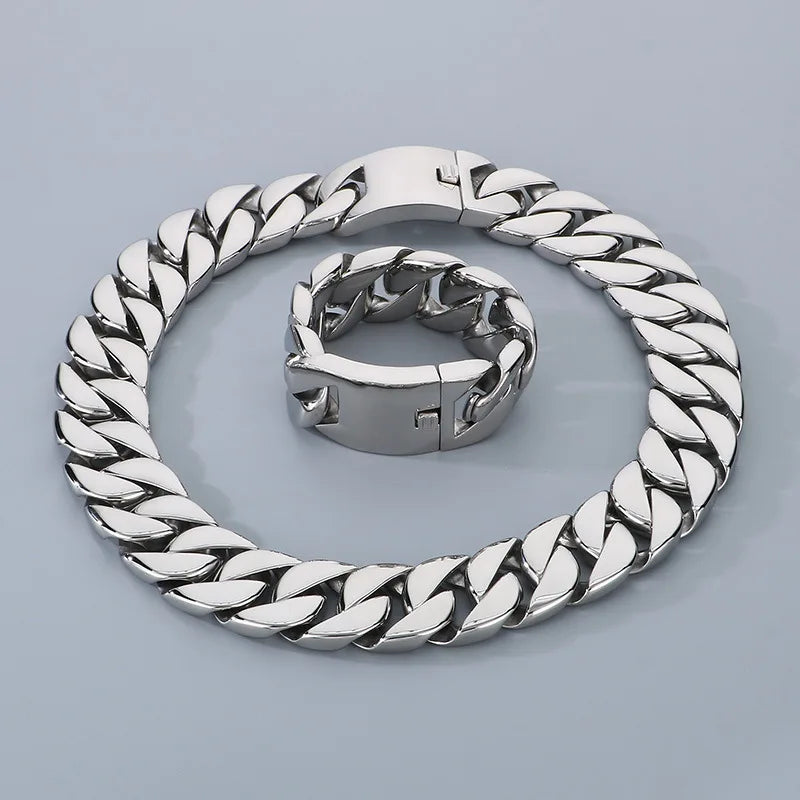 REBEL 31mm 30in Cuban 316l Stainless Steel Men Bracelet Chain Choker Waterproof Chain Necklace Set for Men Fashion Exaggerated Jewelry