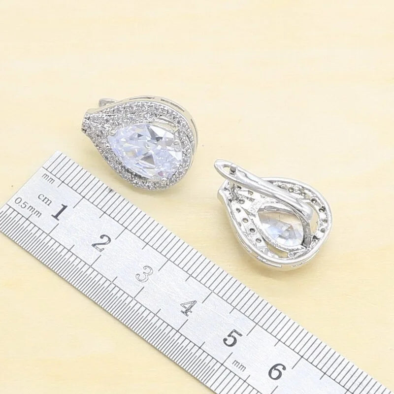 XOTICA Silver Bridal Wedding Jewelry Sets for Women for Gift Featuring Zircon Hoop Earrings Necklace Ring Pendant Bracelets