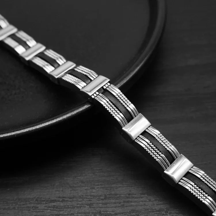 Korean Style Silicone Wristbands 316l Premium Stainless Steel Jewelry. Bangles Chain Hand Bracelet for Men ALN26031490