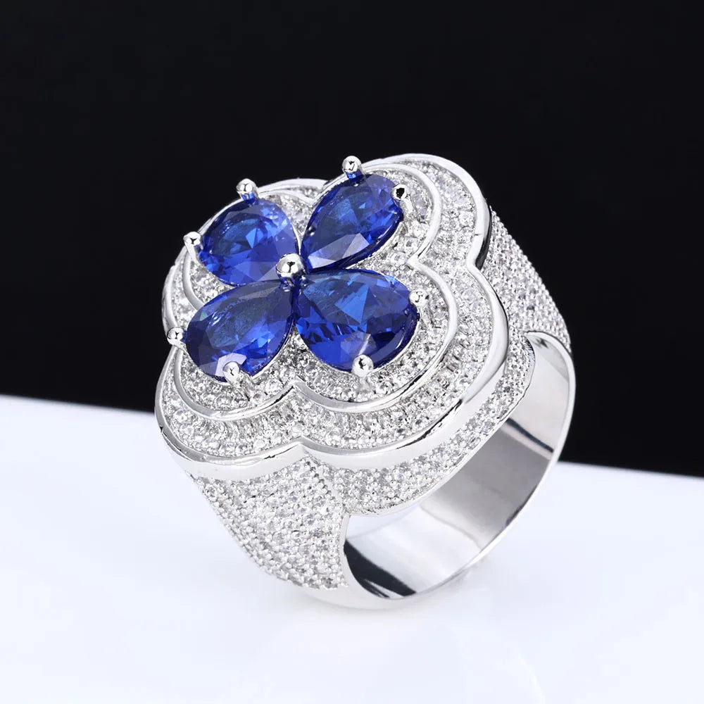 S&S Iced Out Flower Ring | Gemstone Hiphop Ring