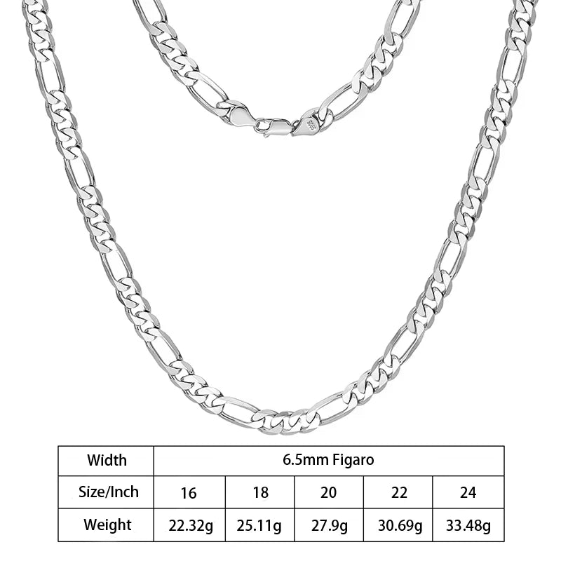 S&S 925 Sterling Silver Diamond Cut Figaro Chain Necklace — 3.3mm to 7.3mm | S&S Collection