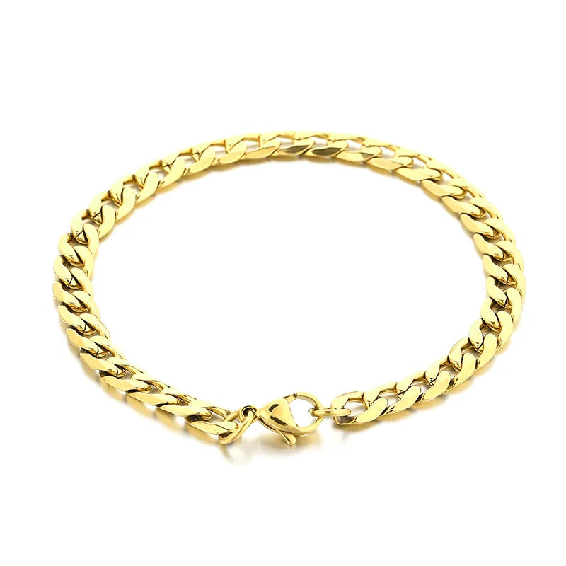 REBEL Casual 7.5/6mm Width Gold-Plated Stainless Steel Cuban Links 500mm Necklace&200mm Bracelet Jewelry Set