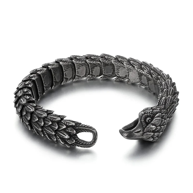 REBEL 220mm Men Punk Oxidized Black/Silver Stainless Steel Links Bracelet With Hawk Head Clasp