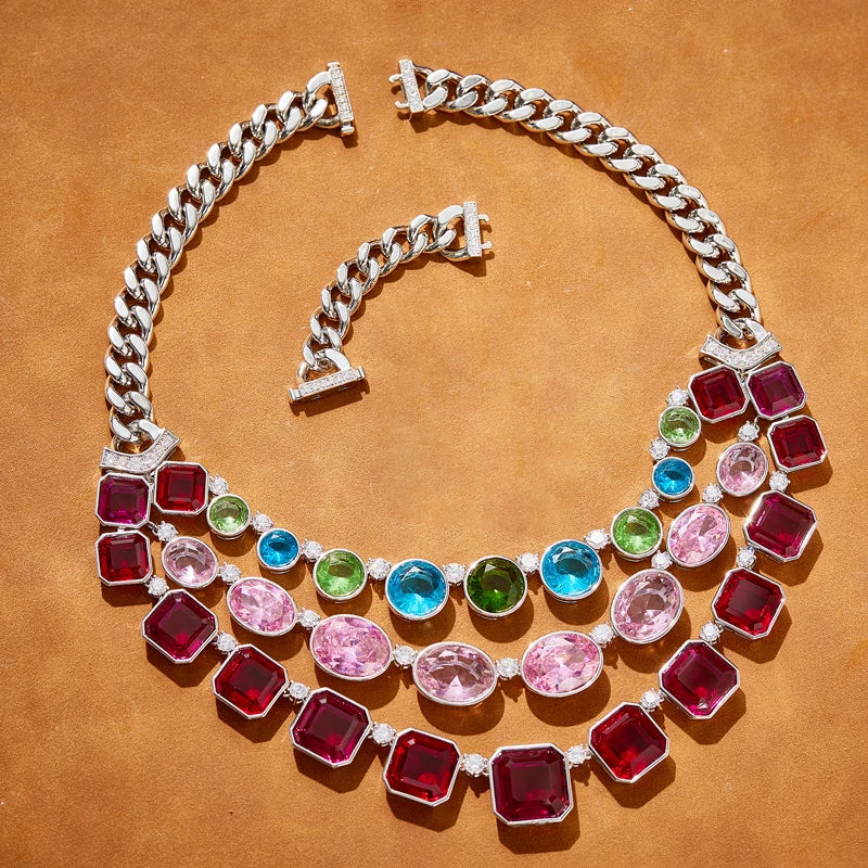 Women's Brass Zircon Necklace Multi-layered Color Classic High-end Style for Weddings and Engagement Parties