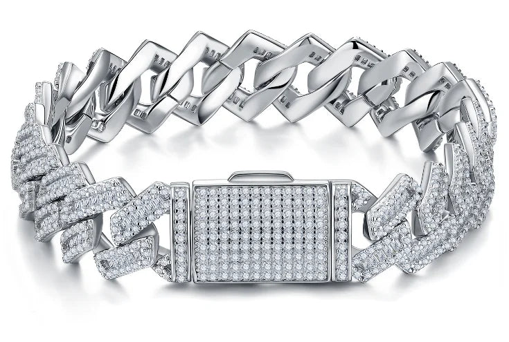 12mm Full Pave Artisan-Set Double-Lock Clasp Hypebeast Fine 925 Silver Clarity Cultured Moissanite 3D Cuban Link Chain Necklace