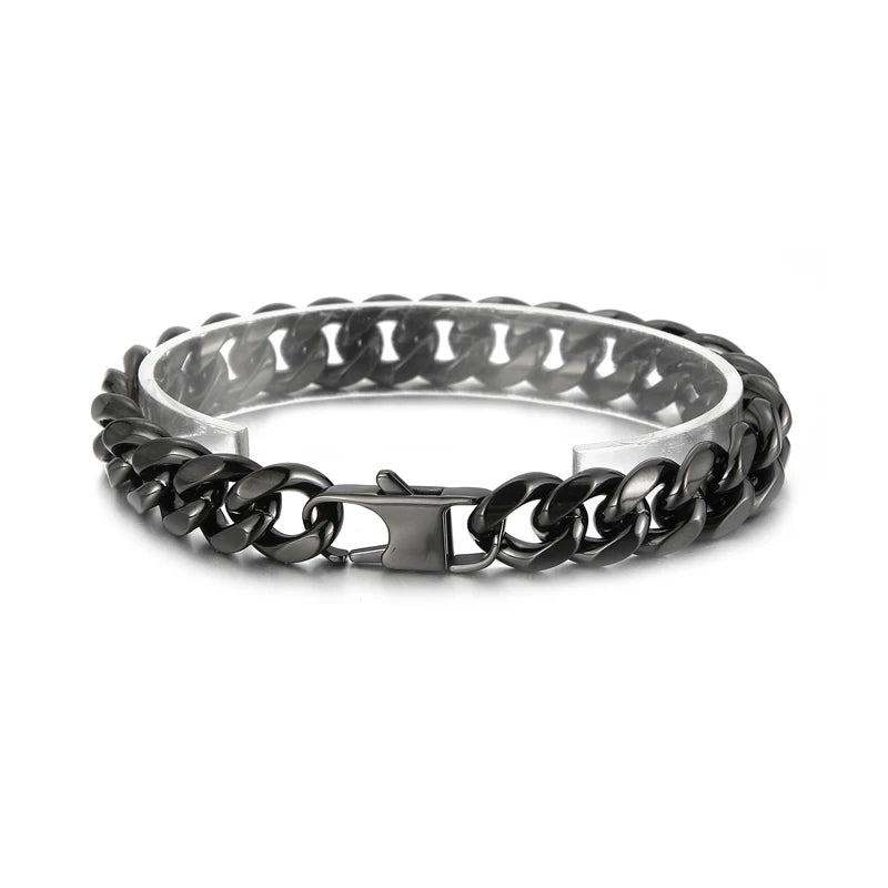 KALEN Gold Black Silver Plated Classic Mens Cuban Link Bracelets Chain Bangles