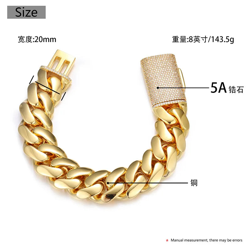 Men's 10mm-22mm Gold Plated Miami Cuban Link Chain Heavy Solid Choker Bracelet Non Tarnish Hip Hop Jewelry for Men