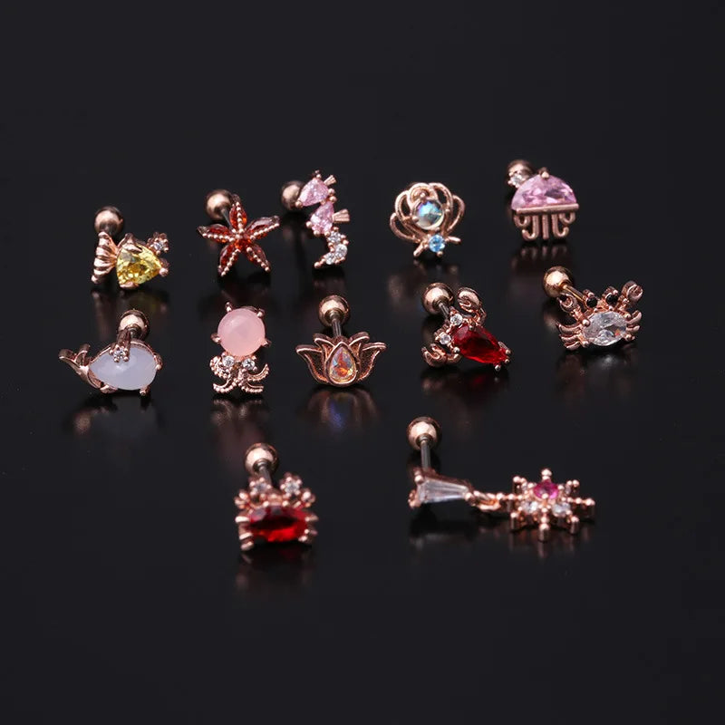 S&S Stainless Steel AAA Zircon Ocean Series Ear Bone Nail | Gold & Silver | 12 Designs