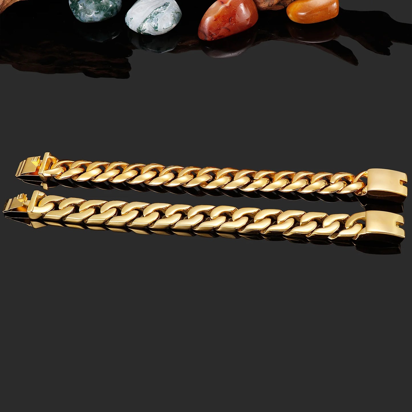 KALEN Charm Stainless Steel Fashion Gold Plated Shiny Male Bracelet
